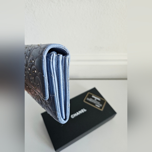 Chanel Periwinkle Camelia Studded Long Flap Wallet - Picture 4 of 10